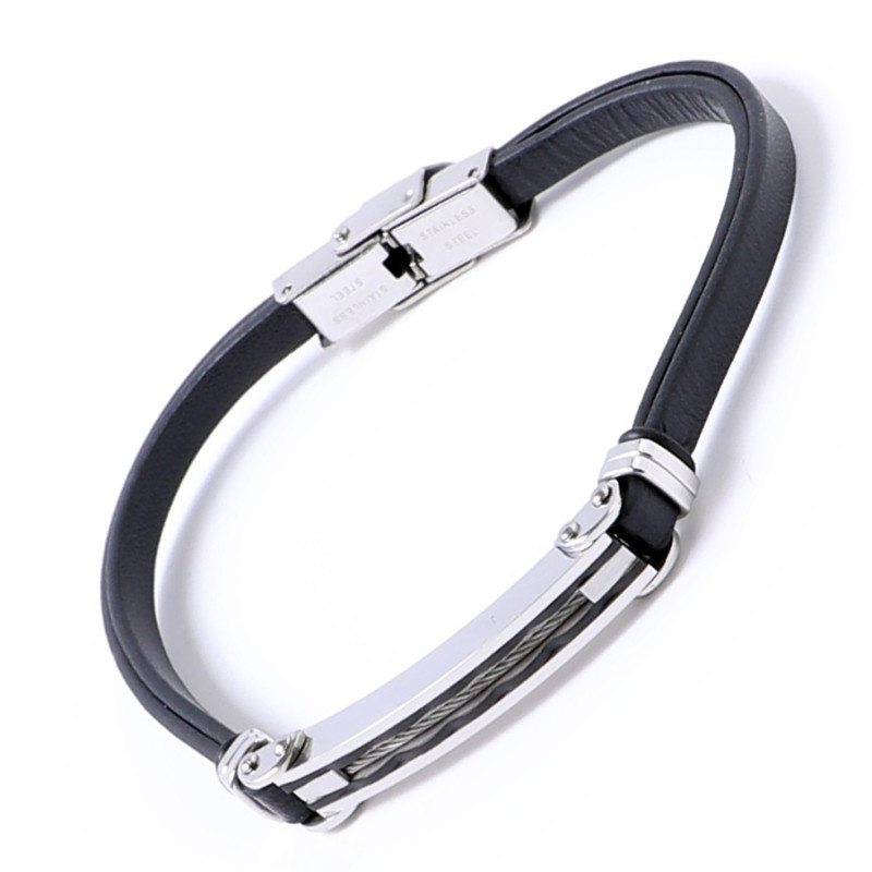 316L Stainless Steel and Genuine Leather Men's Bracelet - White 316L Stainless Steel and Genuine Leather Men's Bracelet - White