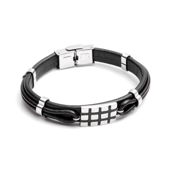 316L Stainless Steel and Genuine Leather Men's Bracelet - White (Model 1B4D2)