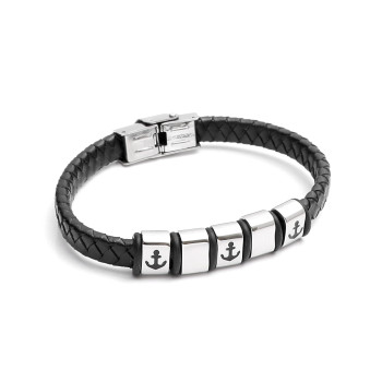 316L Stainless Steel and White Genuine Leather Men's Bracelet