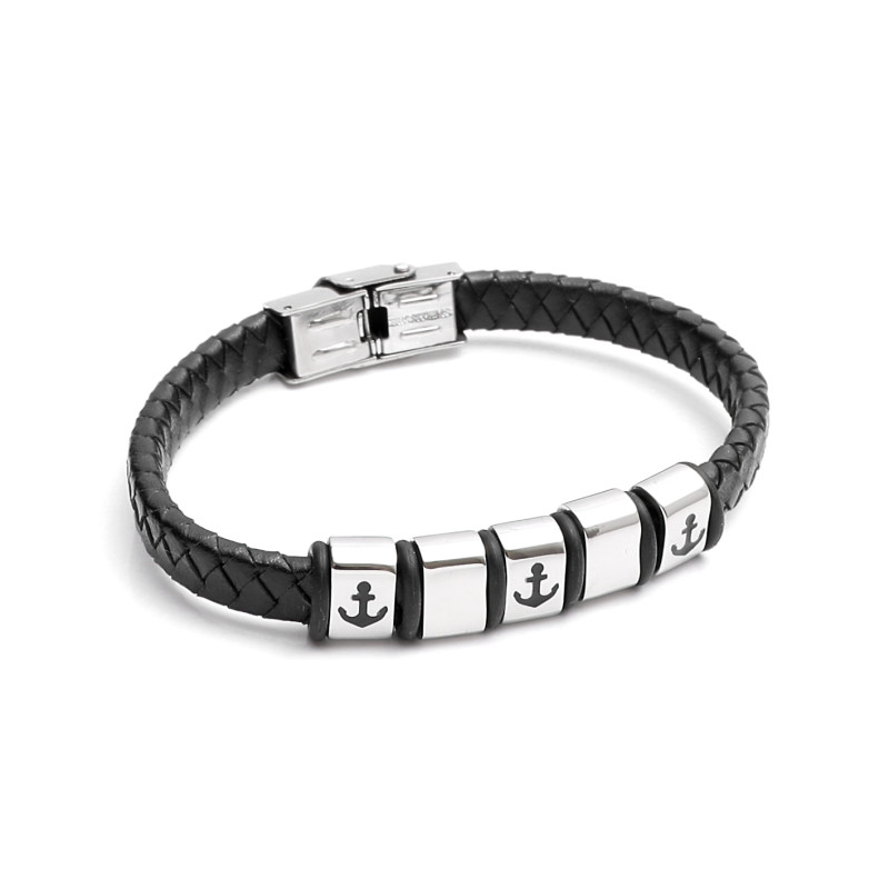 316L Stainless Steel and White Genuine Leather Men's Bracelet 316L Stainless Steel and White Genuine Leather Men's Bracelet