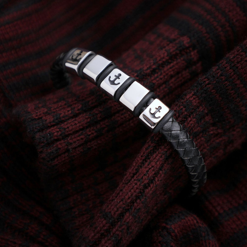 316L Stainless Steel and White Genuine Leather Men's Bracelet 316L Stainless Steel and White Genuine Leather Men's Bracelet