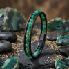 6mm Yeşil Akik Taşlı Deri Kordon Ve Çelik Bileklik
