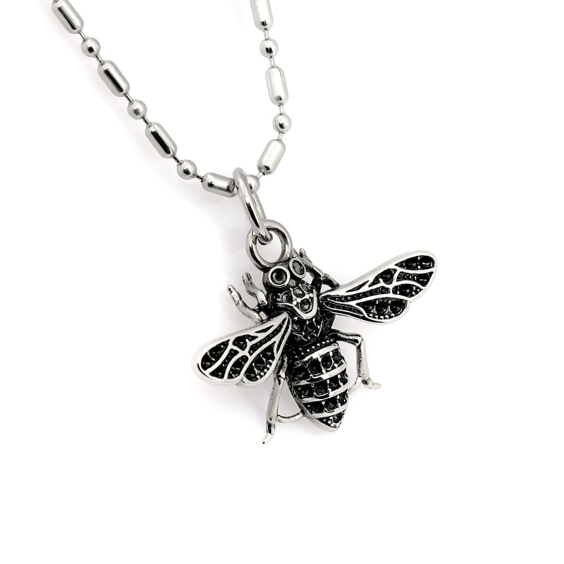 Bee Design Stainless Steel Men's Pendant - White Bee Design Stainless Steel Men's Pendant - White