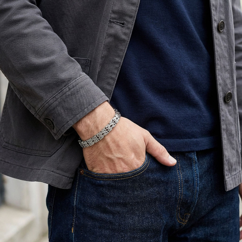 Çiftli 4mm Kral Model Çelik Zincir Erkek Bileklik – Çelik Kilitli