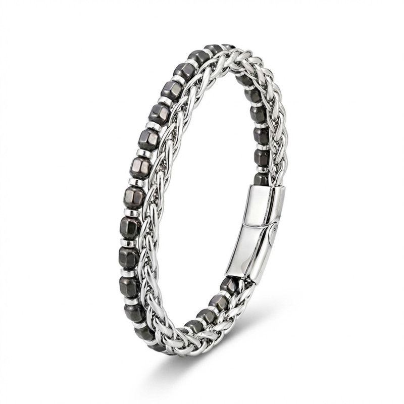 Diamond Cut Hematite and Steel Chain Men's Bracelet