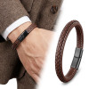 Double Brown Braided Leather Bracelet with Titanium Clasp