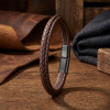 Double Brown Braided Leather Bracelet with Titanium Clasp