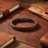 Double Brown Braided Leather Bracelet with Titanium Clasp