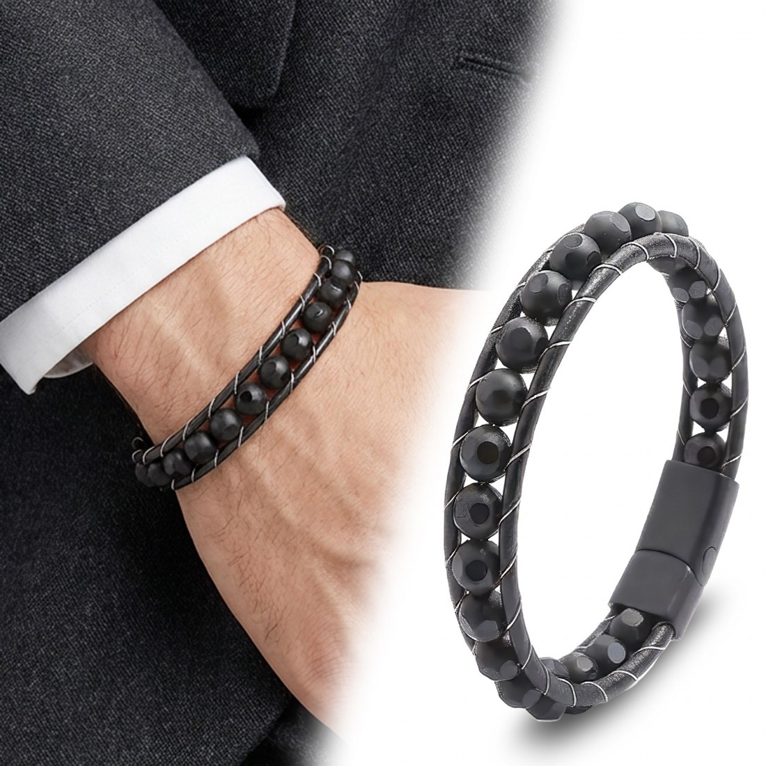 Toptan Desenli Oniks Doğaltaşlı Deri Bileklik Fiyatları