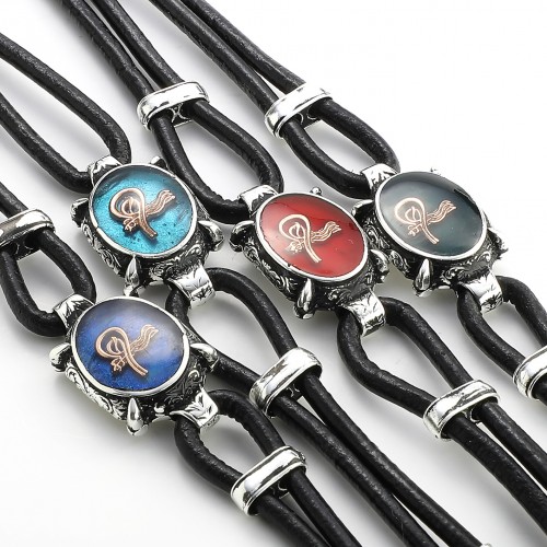 Osmanlı Tuğrası L Figürlü Deri Kordonlu Otantik Bileklik