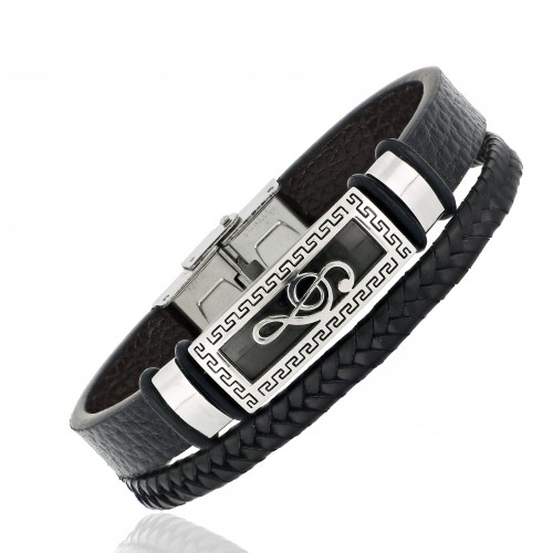 Sol Anahtarı Çoklu Hakiki Deri Çelik Bileklik