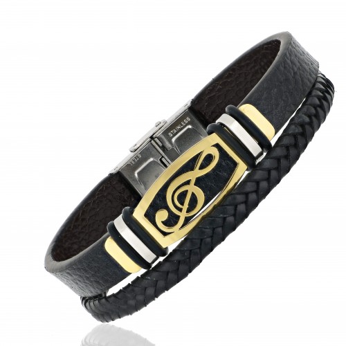 Nota Sol Anahtarı Çoklu Deri Ve Çelik Bileklik