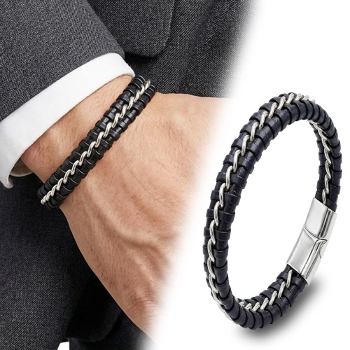 Zincir Model Çelik Ve Deri Bileklik