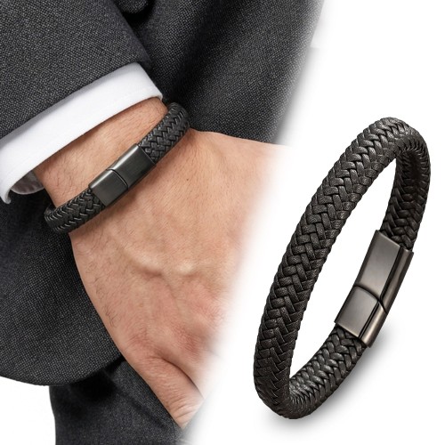 Kahve Deri Örgü Çelik Bileklik