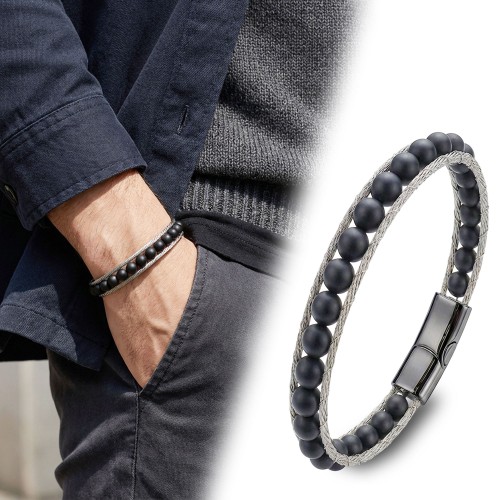 Oniks Doğaltaş Ve Çelik Halat Örme Bileklik