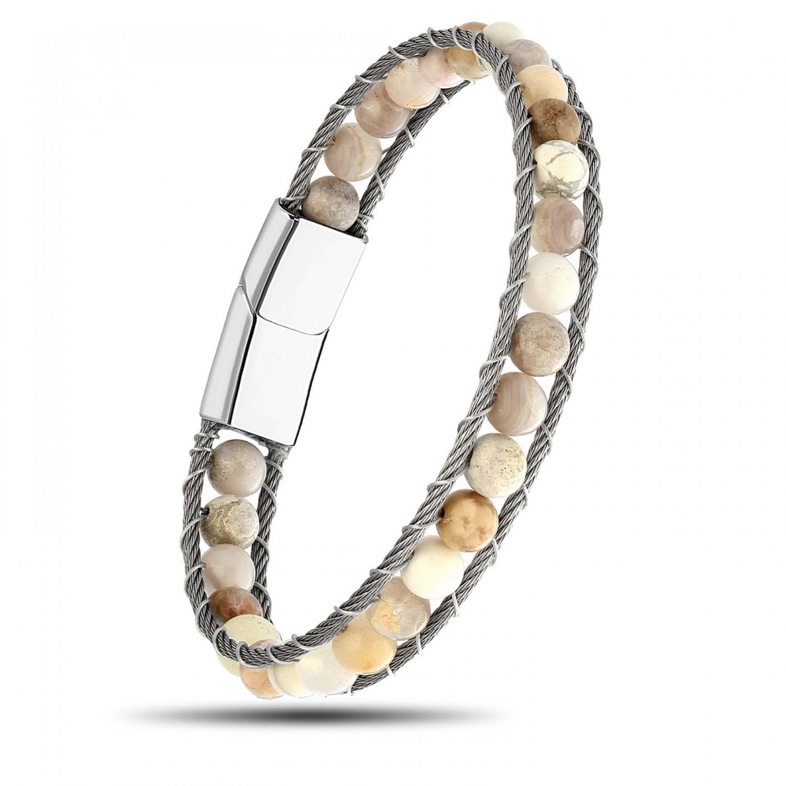 Sedef Doğaltaş Ve Çelik Halat Örme Bileklik