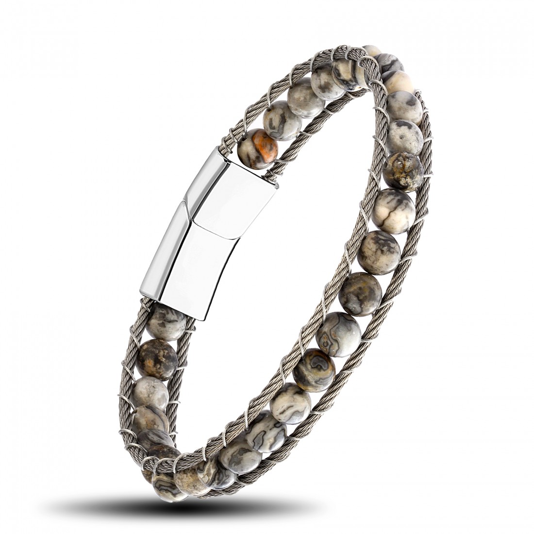 Akik Doğaltaş Ve Çelik Halat Örme Bileklik