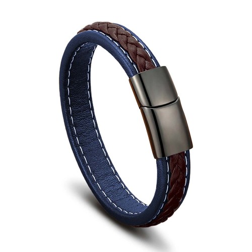 Kahve & Lacivert Saç Örgülü Deri Ve Çelik Bileklik
