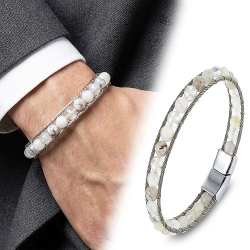 Çelik Halat Ve Ay Taşı Doğaltaş Bileklik