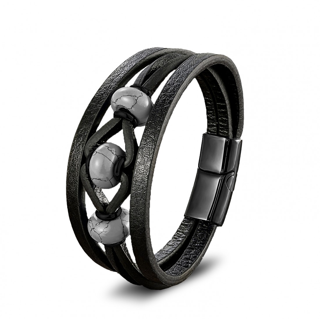 Havlit Doğaltaş Ve Çoklu Deri Bileklik