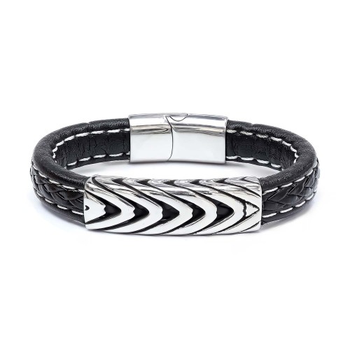 Çelik Ve Deri Bileklik