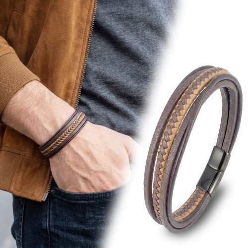 Taba Kahve Çoklu Deri Bileklik