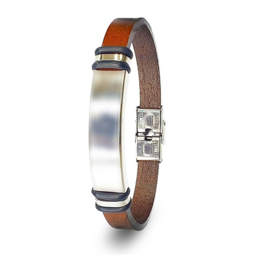 Taba Deri & İsim Yazılabilir Bileklik Çelik Plaka Bileklik