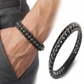 6mm Hematit Taşlı Deri Kordon Ve Çelik Bileklik