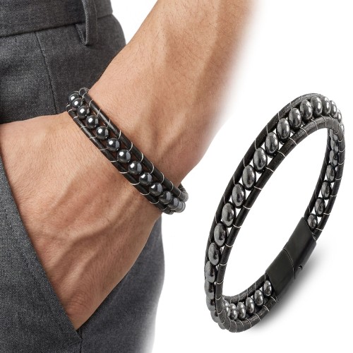 6mm Faset Kahve Akik Taşlı Deri Kordon Ve Çelik Bileklik