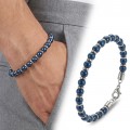 Mavi Küre Hematit Doğal Taşlı Ayaranabilir Çelik Zincir Bileklik