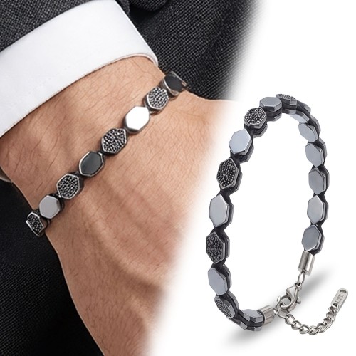 Zirkon Taşlı Ayarlanabilir Hematit Çelik Bileklik