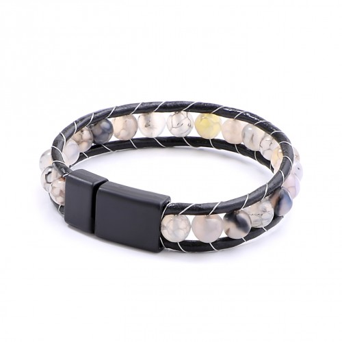 Damarlı Akik Doğaltaşlı Deri Bileklik