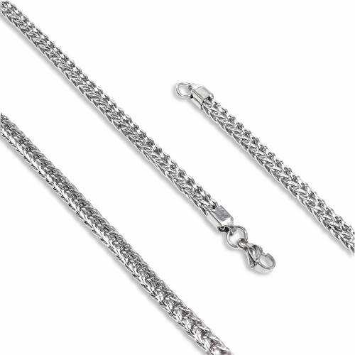 Köşeli Kral Bakla Örgülü Çelik Kolye 4mm