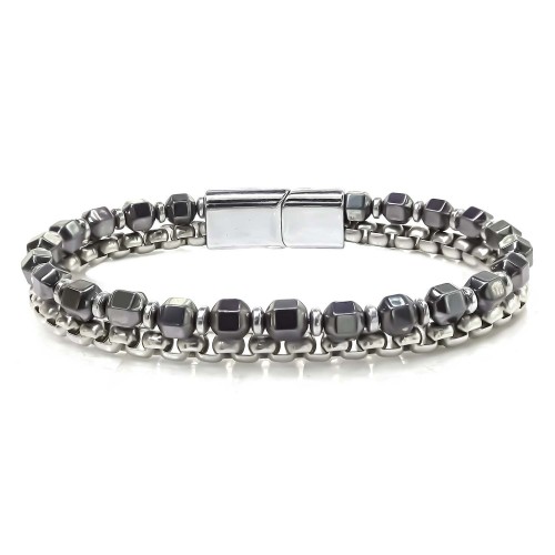 Elmas Kesim Hematit Ve Çelik Zincir Bileklik