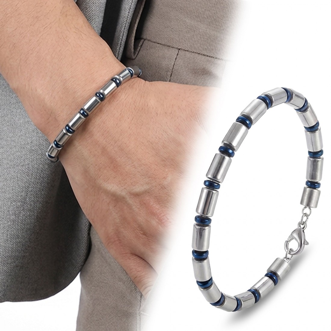 Boru Gümüş Renk Hematit Ayaranabilir Çelik Zincir Bileklik