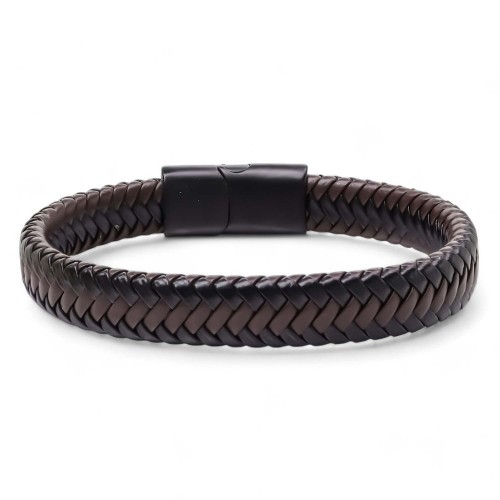 Kahve Deri Örgü Çelik Bileklik