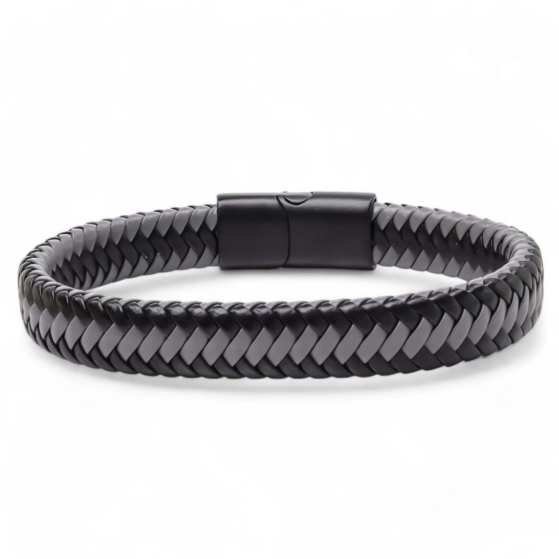 Siyah Ve Gri Renk Deri Örgü Çelik Bileklik