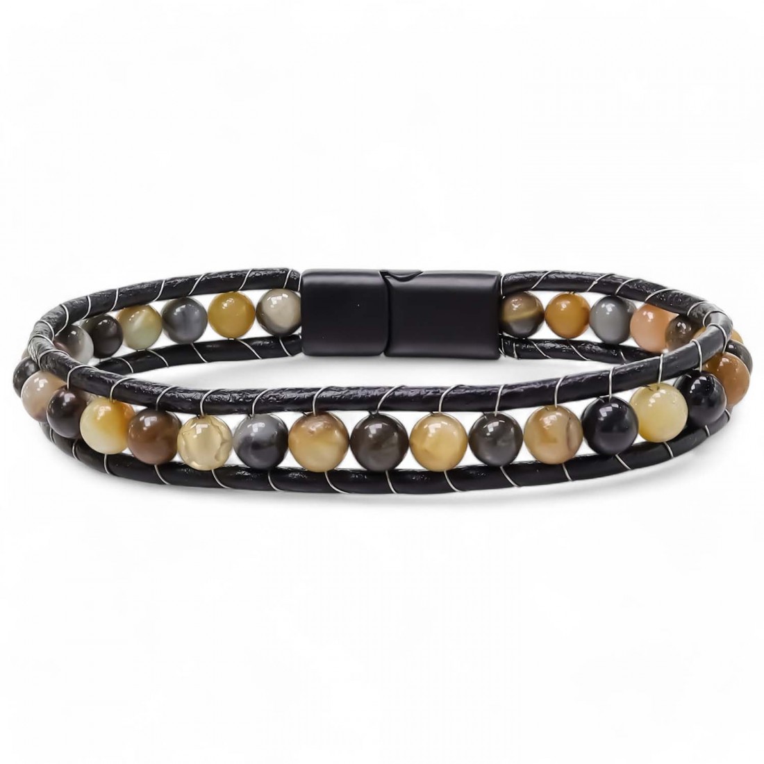 6mm Yemen Akik Deri Kordon Ve Çelik Bileklik