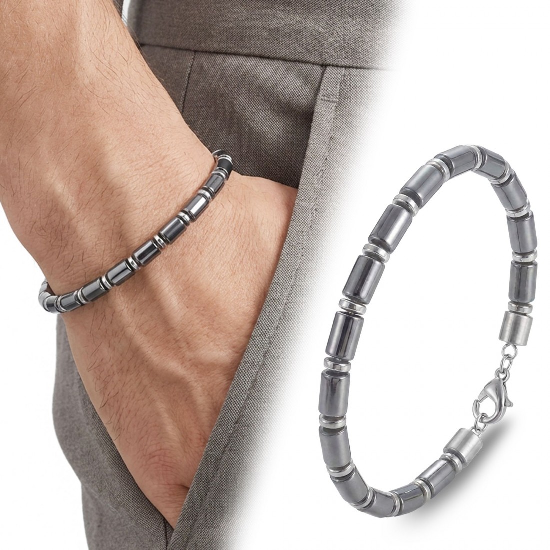 Boru Hematit Ayaranabilir Çelik Zincir Bileklik