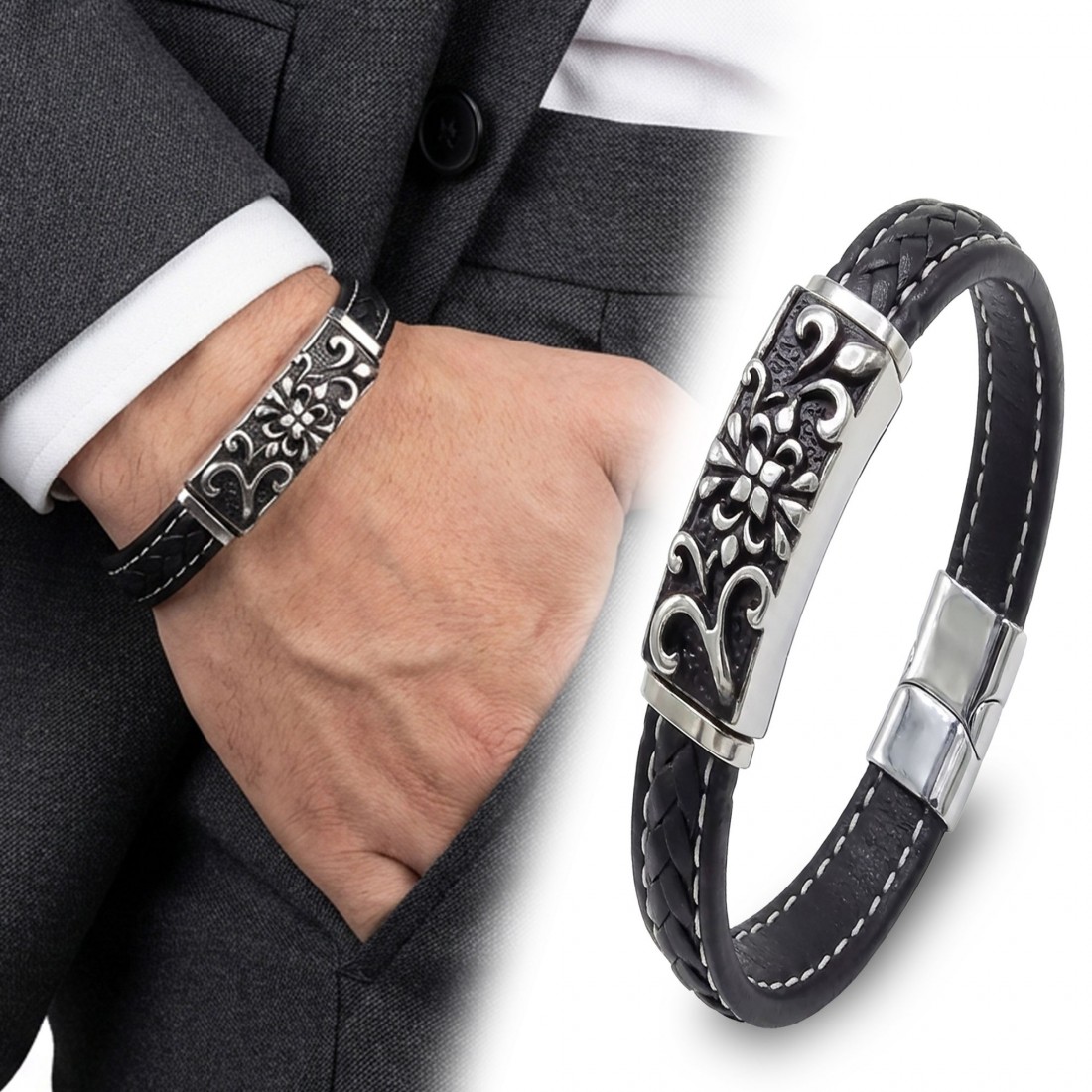 Çelik Ve Deri Bileklik