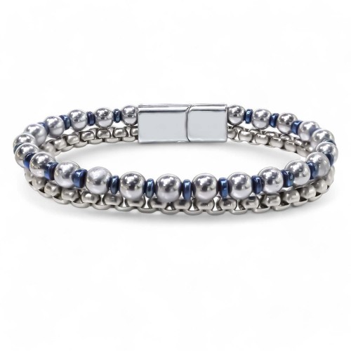 Çelik Zincirli Gümüş Ve Mavi Hematit Bileklik