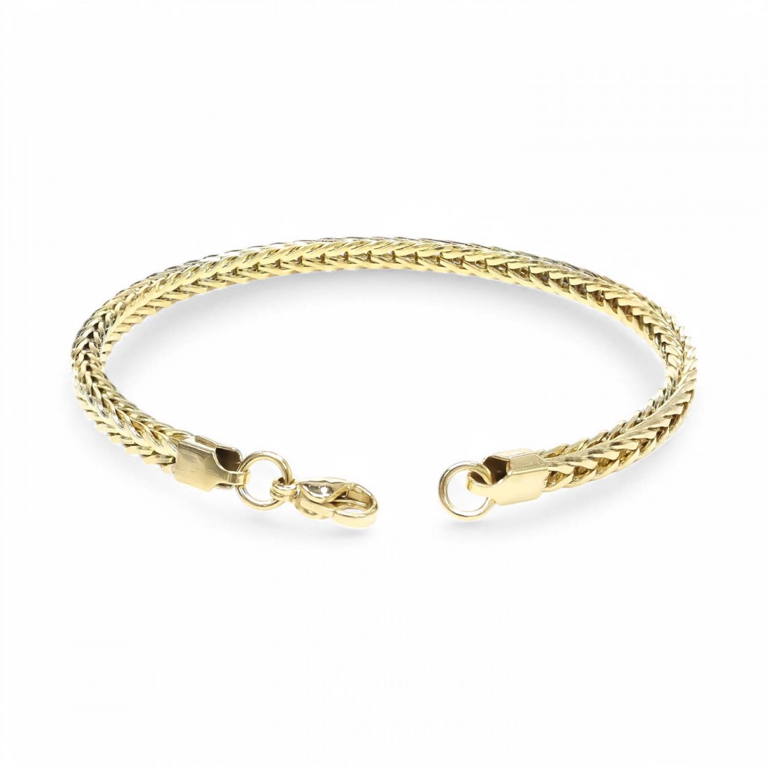 Köşeli Kral Bakla Örgülü Sarı Çelik Zincir Bileklik 4mm