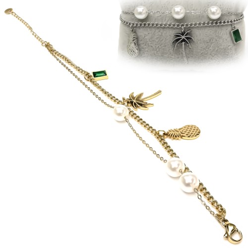 Çoklu İncili Kadın Çelik Bileklik