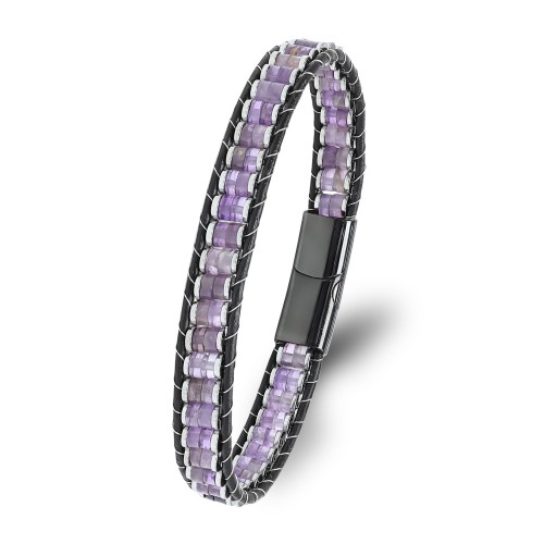 Odun Jasper & Hematit Çelik Örgülü Deri Bileklik