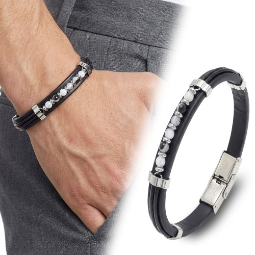 Akik Damarlı Taşlı Deri Bileklik