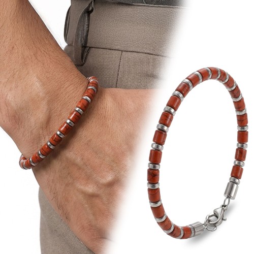 Kırmızı Jasper Hematit Çelik Bileklik