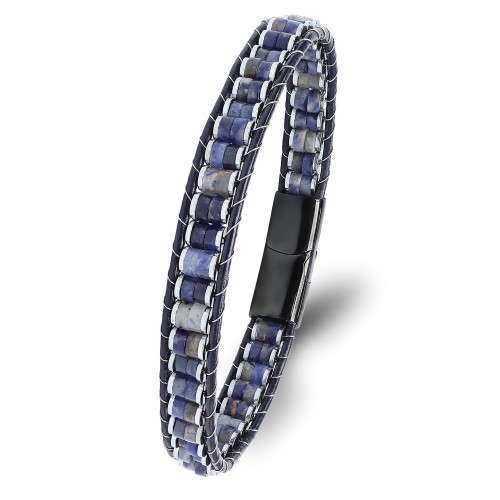 Lapis & Hematit Çelik Örgülü Deri Bileklik