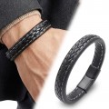 Siyah Saç Örgülü Deri Bileklik Zamak Kilit