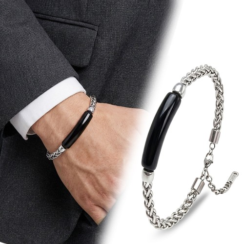 Oniks Doğal Taşlı Ve Ayarlanabilir Çelik Zincir Bileklik