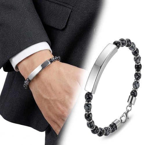 Snowy Obsidian Beyaz İsim Yazılabilir Ve Ayarlanabilir Çelik Zincir Bileklik